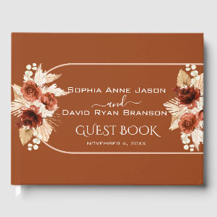 Boho Terracotta Arch Pampas Grass Floral Wedding  Guest Book