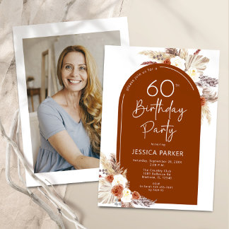 Boho Terracotta Arch Photo 60th Birthday Invitation