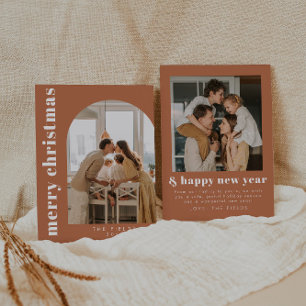 Boho Terracotta Arch Photo Family Holiday Card