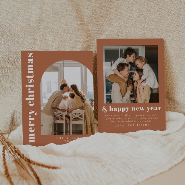 Boho Terracotta Arch Photo Family Holiday Card (Creator Uploaded)