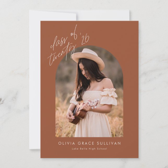 Boho Terracotta Arch Photo Graduation Announcement (Front)