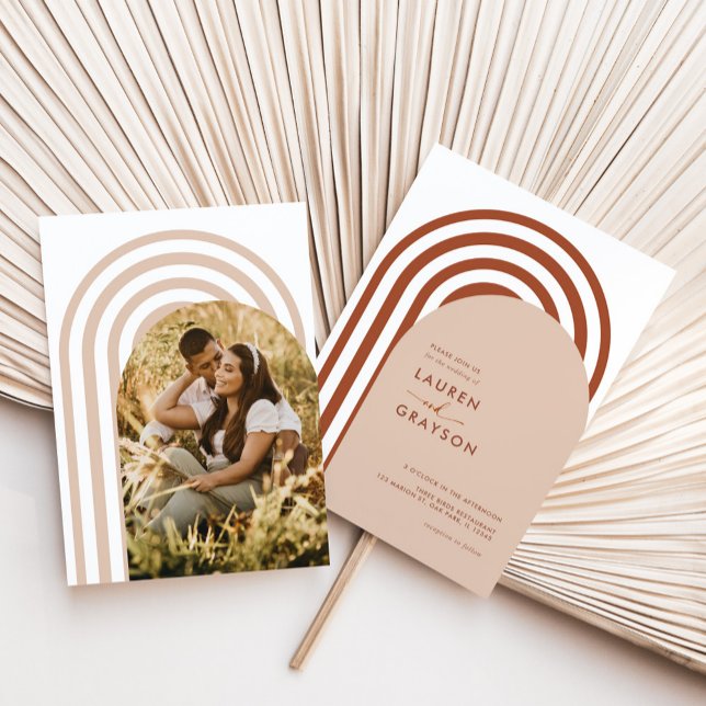 Boho Terracotta Arch Photo Wedding Invitation (boho terracotta wedding invitation)