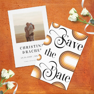 Boho Terracotta Arch & Retro Script Photo Wedding Save The Date