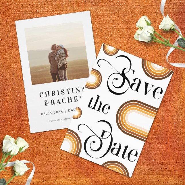 Boho Terracotta Arch & Retro Script Photo Wedding Save The Date (Creator Uploaded)