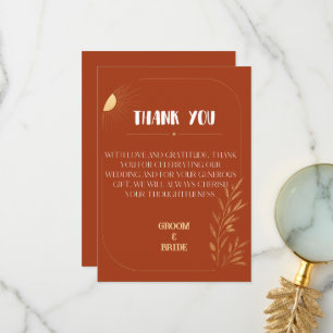 Boho Terracotta Arch Sun Wedding Thank You Card