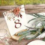 Boho Terracotta Autumn Florals Table Number<br><div class="desc">Boho Terracotta Autumn Florals Table Number. Beautiful autumnal florals and grasses in autumnal shades of terracotta cream and browns are at the top. Easily personalise the table number whihc is in earthy brown coloured writing. The same design is on the other side.</div>