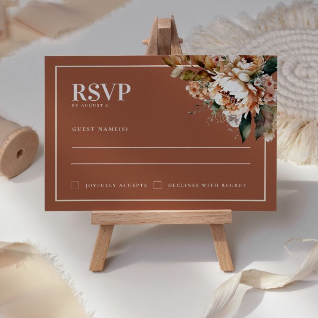 Boho Terracotta Autumn Flowers Wedding RSVP Card (Creator Uploaded)