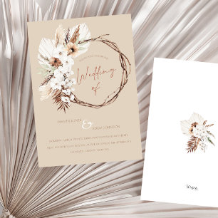 Boho Terracotta Beige Dried Floral Wreath Wedding Invitation