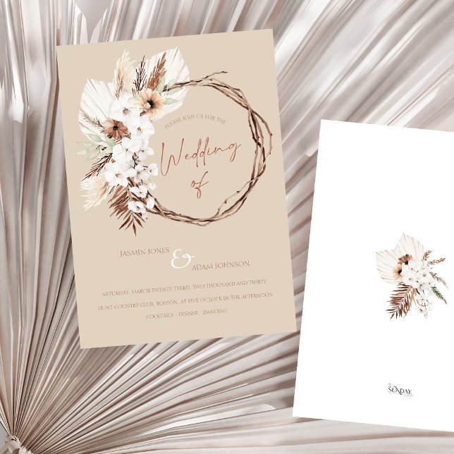 Boho Terracotta Beige Dried Floral Wreath Wedding Invitation (Boho Terracotta Beige Dried Floral Wreath Wedding Invitation)