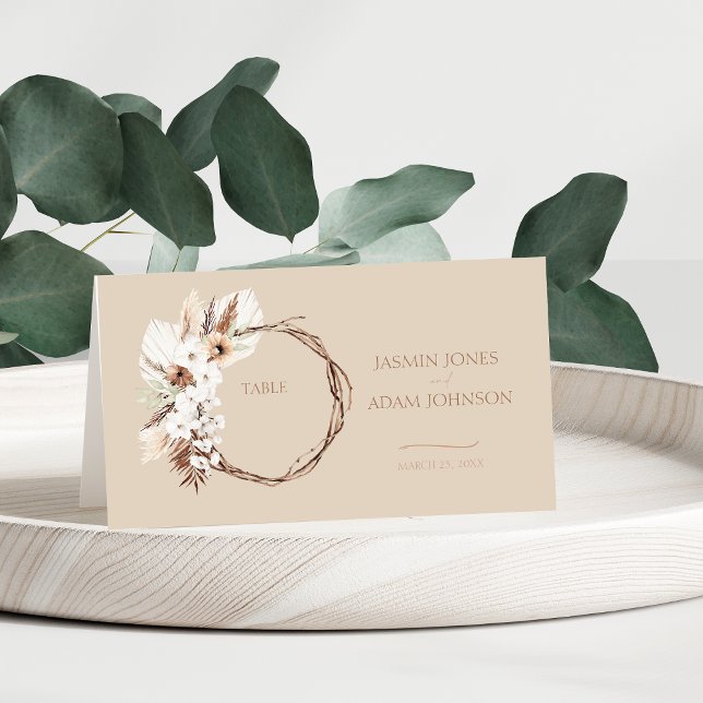 Boho Terracotta Beige Dried Floral Wreath Wedding Place Card (Boho Terracotta Beige Dried Floral Wreath Wedding Place Card)