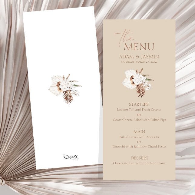 Boho Terracotta Beige Pampas Grass Floral Wedding  Menu (Boho Terracotta Beige Pampas Grass Floral Wedding Menu)