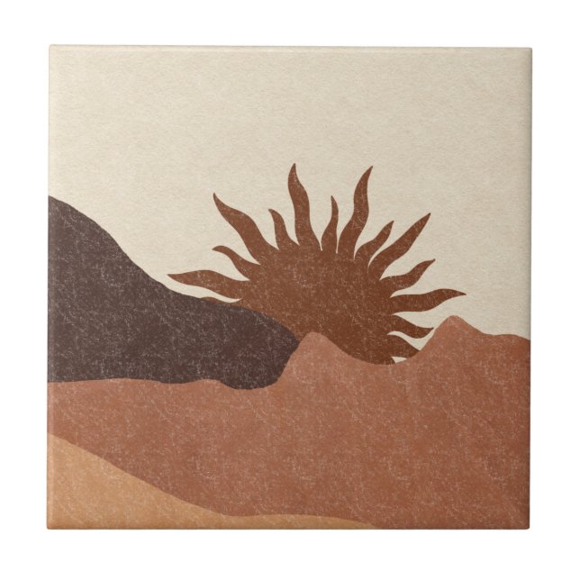 Boho Terracotta Bisque Desert Sun Mountains Tile (Front)
