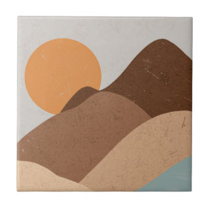 Boho Terracotta Bisque Desert Sun Mountains Tile