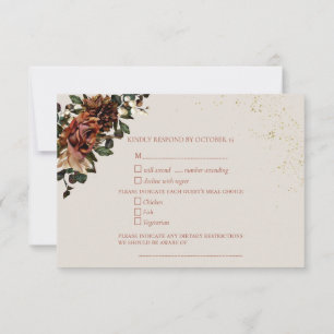 Boho Terracotta Botanical Floral Gold RSVP Card