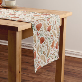 Boho Terracotta Botanical Meadow Illustration Short Table Runner