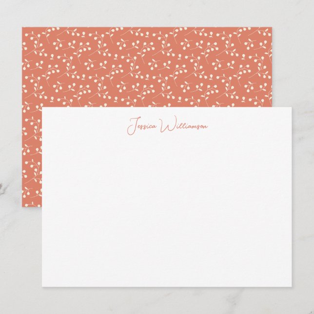 Boho Terracotta Botanical Personalised Stationery Card (Front/Back)