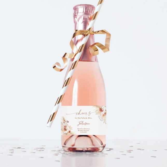 Boho Terracotta Bridal Shower Mini Sparkling Wine  Sparkling Wine Label (Creator Uploaded)