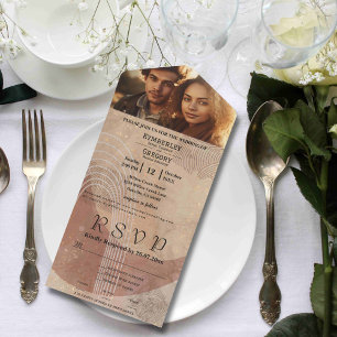 Boho Terracotta Brown Abstract QR Code Minimalist All In One Invitation