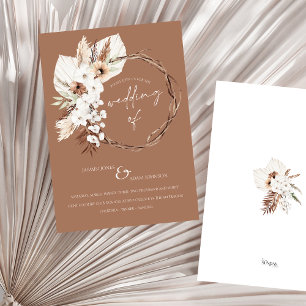 Boho Terracotta Brown Dried Floral Wreath Wedding Invitation
