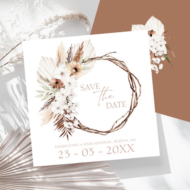Boho Terracotta Brown Dried Floral Wreath Wedding Save The Date (Boho Terracotta Brown Dried Floral Wreath Wedding Save The Date)