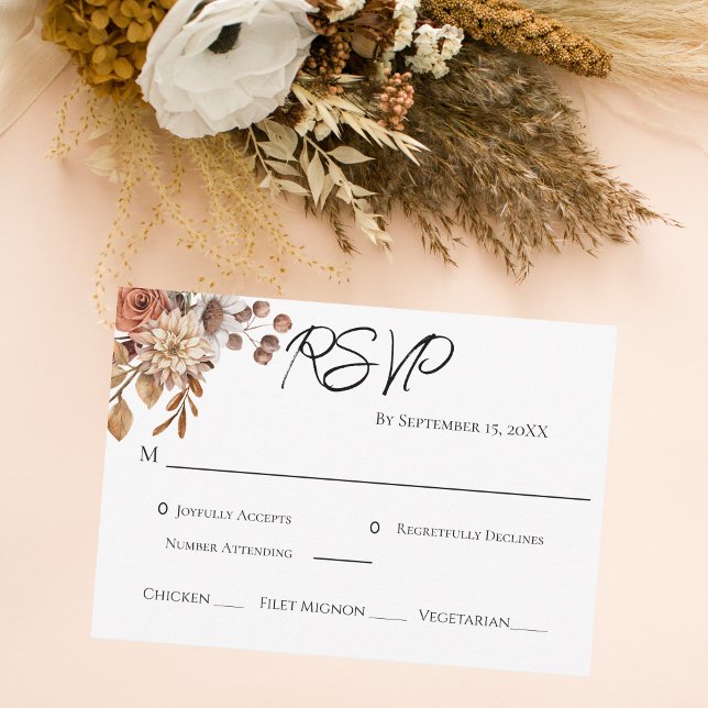 Boho Terracotta Brown Floral Entree Wedding  RSVP Card (Creator Uploaded)