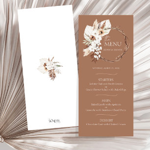 Boho Terracotta Brown Floral Wreath Wedding Menu