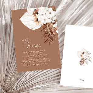 Boho Terracotta Brown Pampas Grass Floral Wedding Enclosure Card