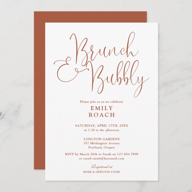 Boho Terracotta Brunch And Bubbly Bridal Shower Invitation (Front/Back)