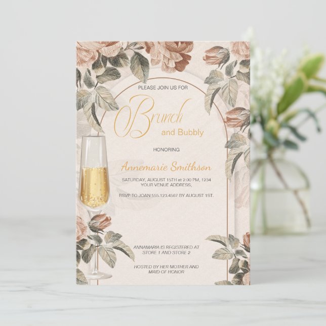  Boho Terracotta Brunch Bubbly Bridal Shower | Invitation (Standing Front)