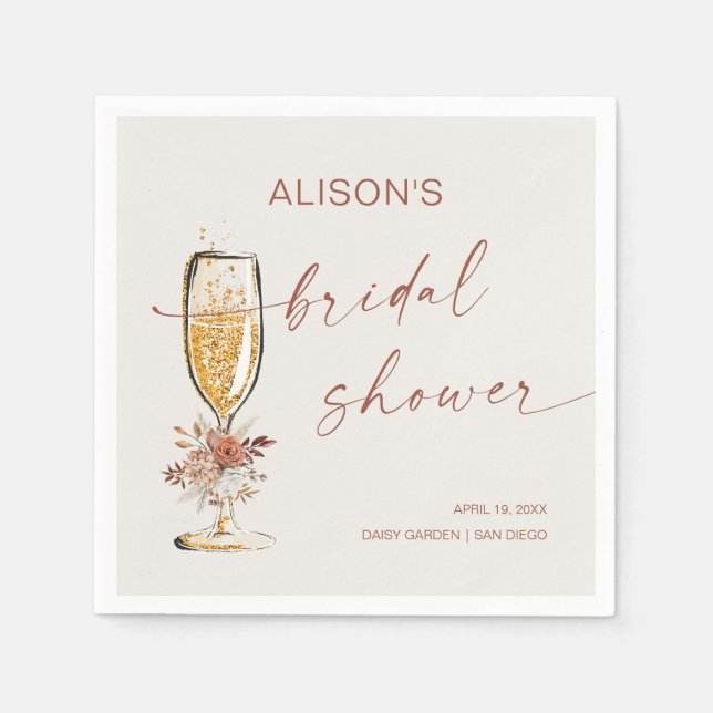 Boho Terracotta Brunch Bubbly Bridal Shower Napkin (Front)