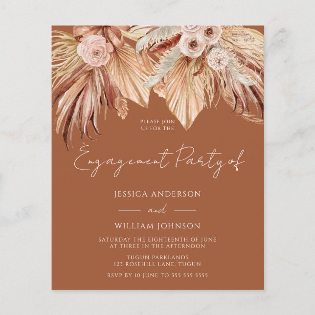 Boho Terracotta Budget Engagement Party Invitation (Front)