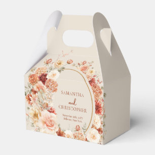 Boho terracotta burgundy floral eucalyptus gold favour box