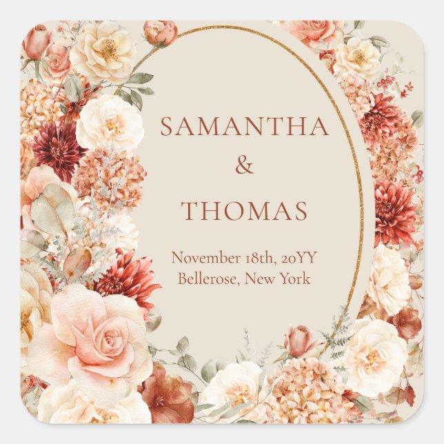 Boho terracotta burgundy floral eucalyptus sticker (Front)