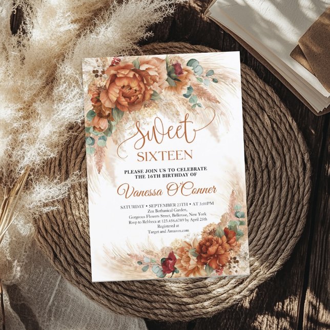 Boho terracotta burgundy flowers eucalyptus rusty  invitation (Boho terracotta burgundy flowers eucalyptus rusty invitation)