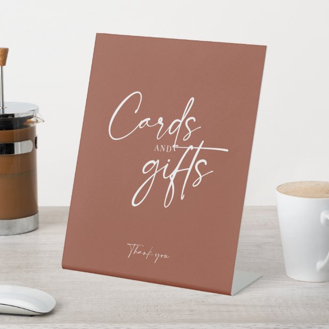 Boho Terracotta Burnt Orange Cards and Gifts Pedestal Sign (In SItu)