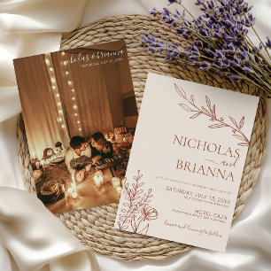 Boho Terracotta Burnt Orange Minimal Photo Wedding Invitation