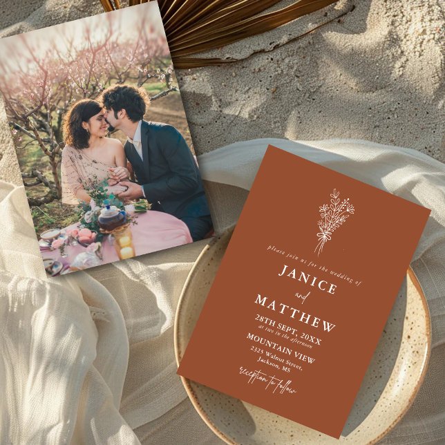 Boho Terracotta Burnt Orange Rustic Photo Wedding Invitation (Creator Uploaded)