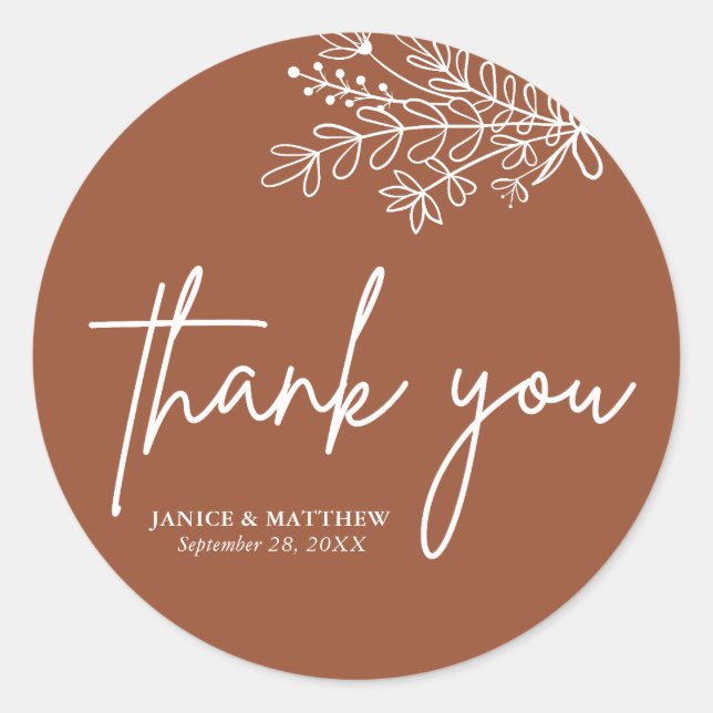 Boho Terracotta Burnt Orange Rustic Wedding Classic Round Sticker (Front)