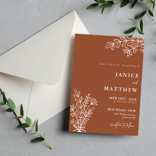 Boho Terracotta Burnt Orange Rustic Wedding Invitation