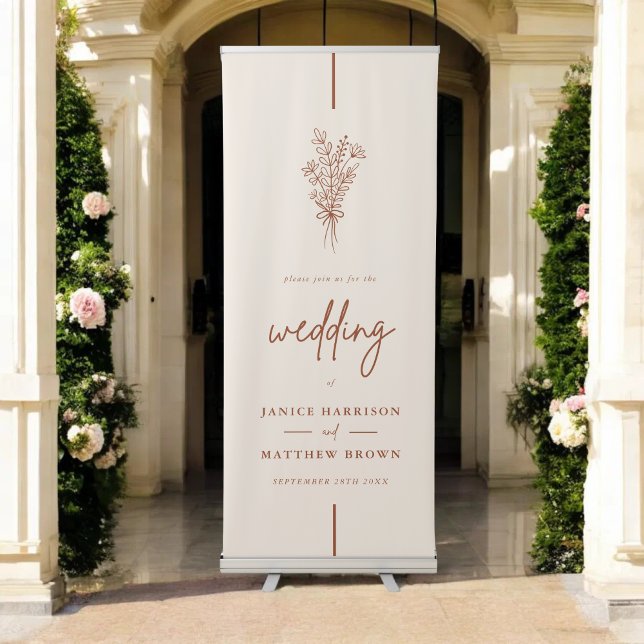 Boho Terracotta Burnt Orange Rustic Wedding Retractable Banner (Boho terracotta burnt orange rustic retractable banner welcomes guests with warm, personalized style)