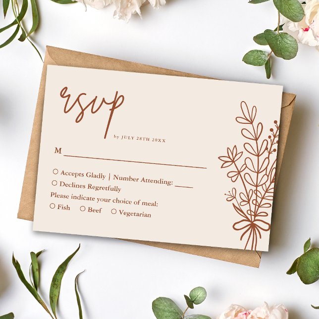 Boho Terracotta Burnt Orange Rustic Wedding RSVP Card (Boho terracotta RSVP card keeps guest replies simple while adding warm rustic charm.)