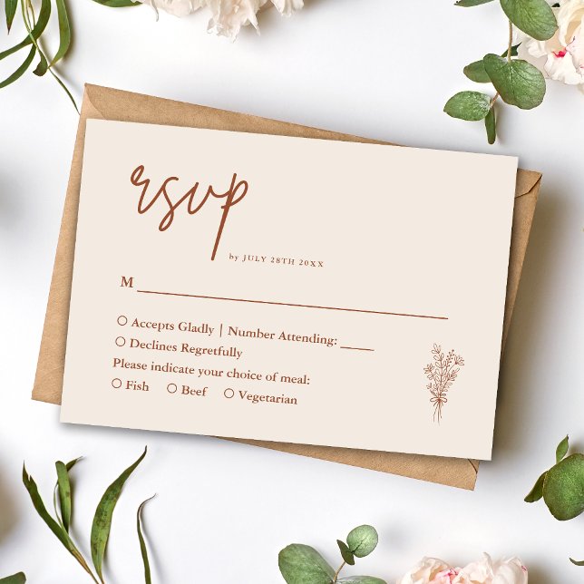Boho Terracotta Burnt Orange Rustic Wedding RSVP Card (Boho terracotta RSVP card makes guest replies easy while adding warm rustic charm.)