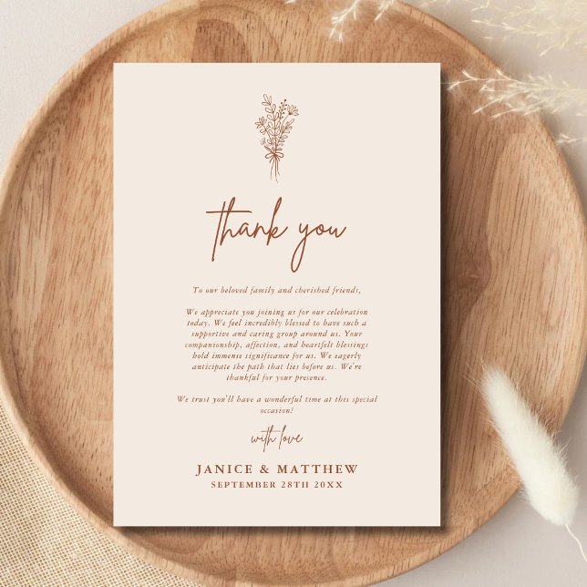 Boho Terracotta Burnt Orange Rustic Wedding Thank You Card (Creator Uploaded)