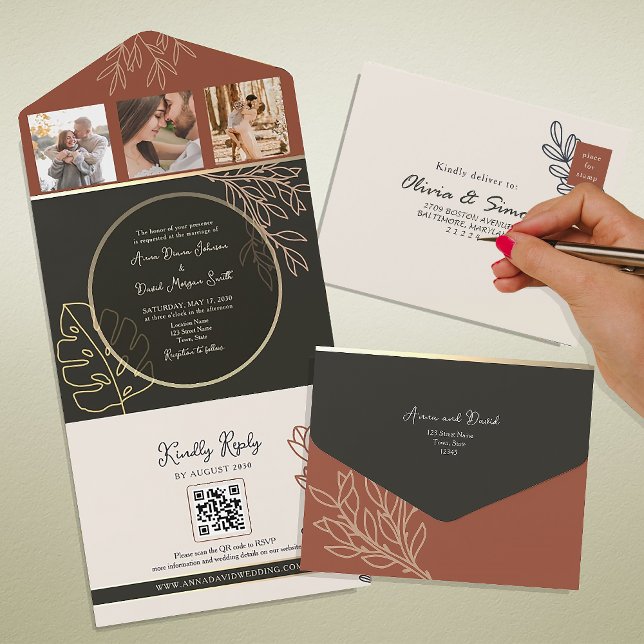 Boho Terracotta Burnt Orange Wedding All In One Invitation (Creator Uploaded)