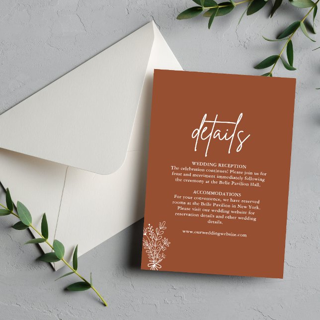 Boho Terracotta Burnt Orange Wedding Details Enclosure Card (Creator Uploaded)