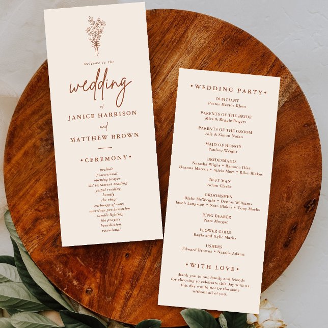 Boho Terracotta Burnt Orange Wedding Program (Boho terracotta wedding program guides guests through your day with warm rustic style.)