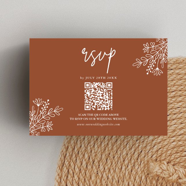 Boho Terracotta Burnt Orange Wedding QR Code RSVP Card (Creator Uploaded)
