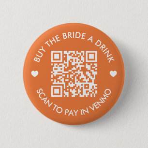Boho Terracotta Buy The Bride A Drink QR Code 6 Cm Round Badge