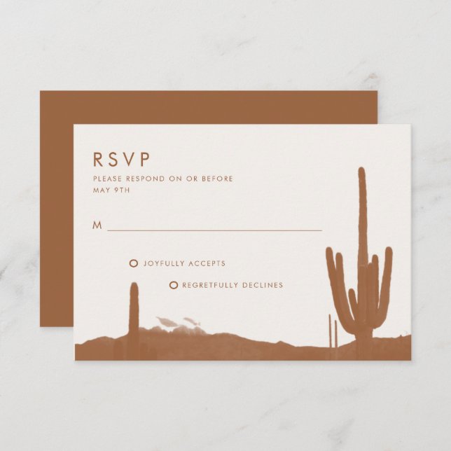 Boho Terracotta Cactus Desert Wedding RSVP Card (Front/Back)