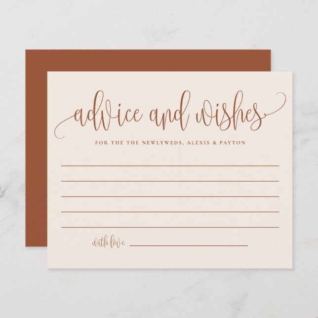 Boho Terracotta Calligraphy Advice and Wishes Card (Front/Back)
